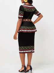 Geometric Print Round Neck Midi Dress