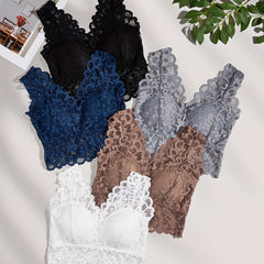 5pcs Lace Contrast Wireless Bras Wide Straps Bra Women's Lingerie