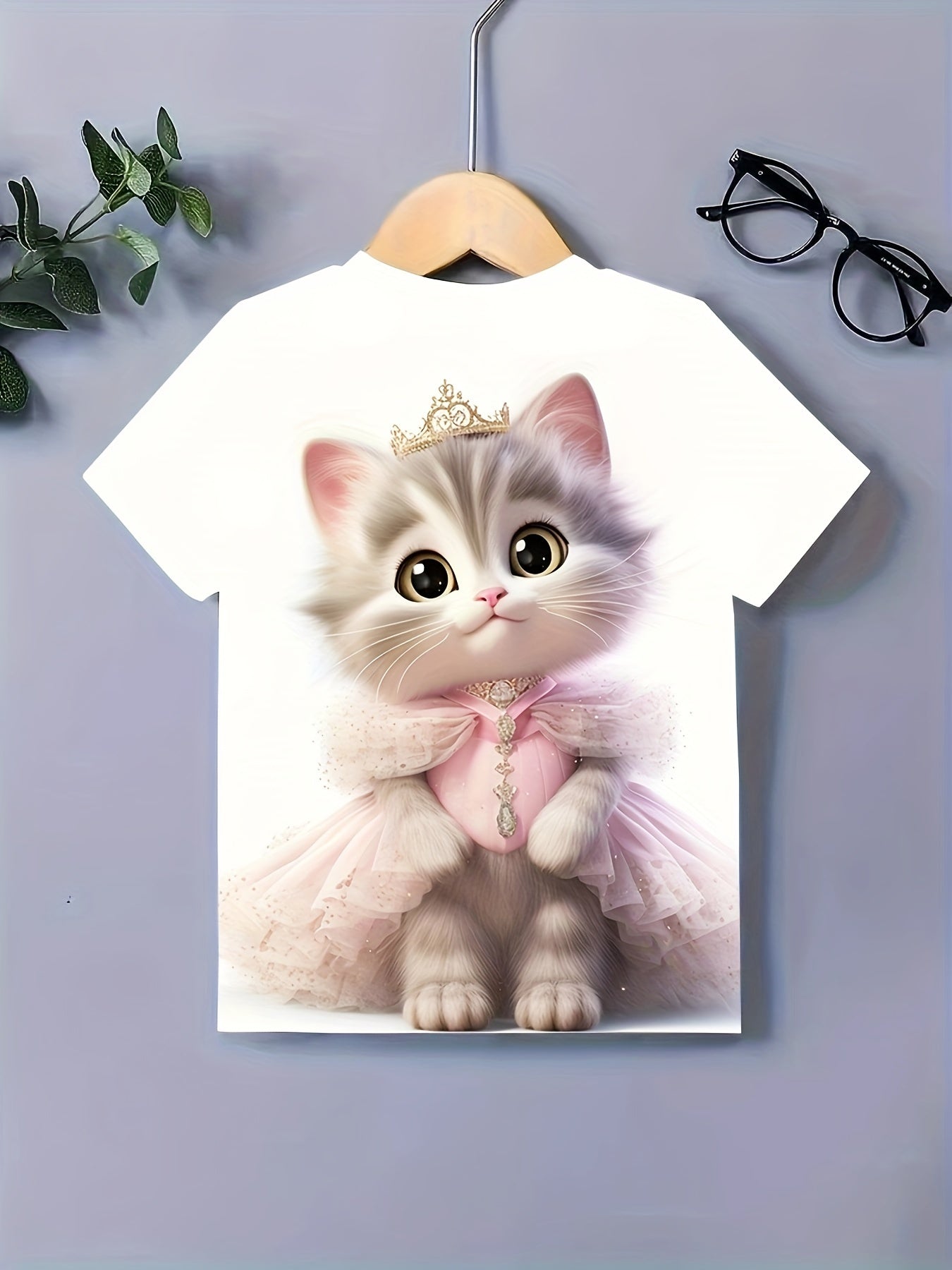 Cat Princess Graphic Short Sleeve T-shirt for Girls