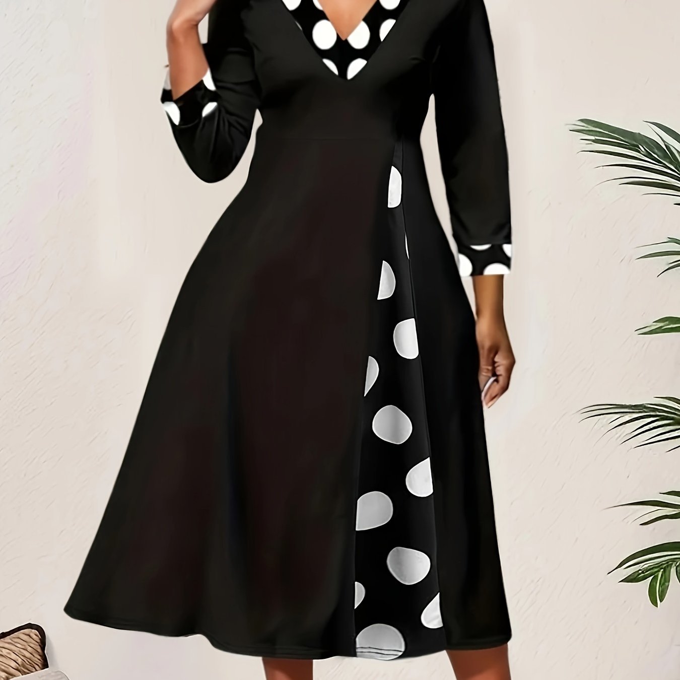 Colorblock Dot Print Maxi Dress