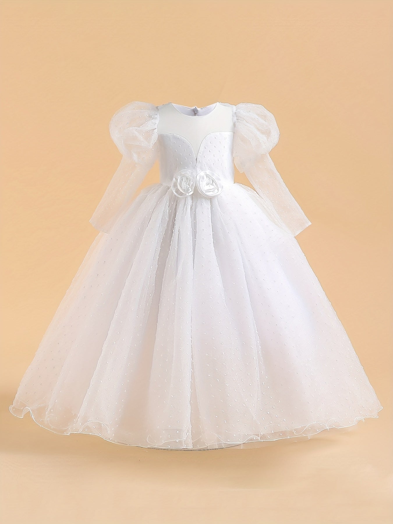 Girls Formal Dress Bubble Sleeve Performance Dress