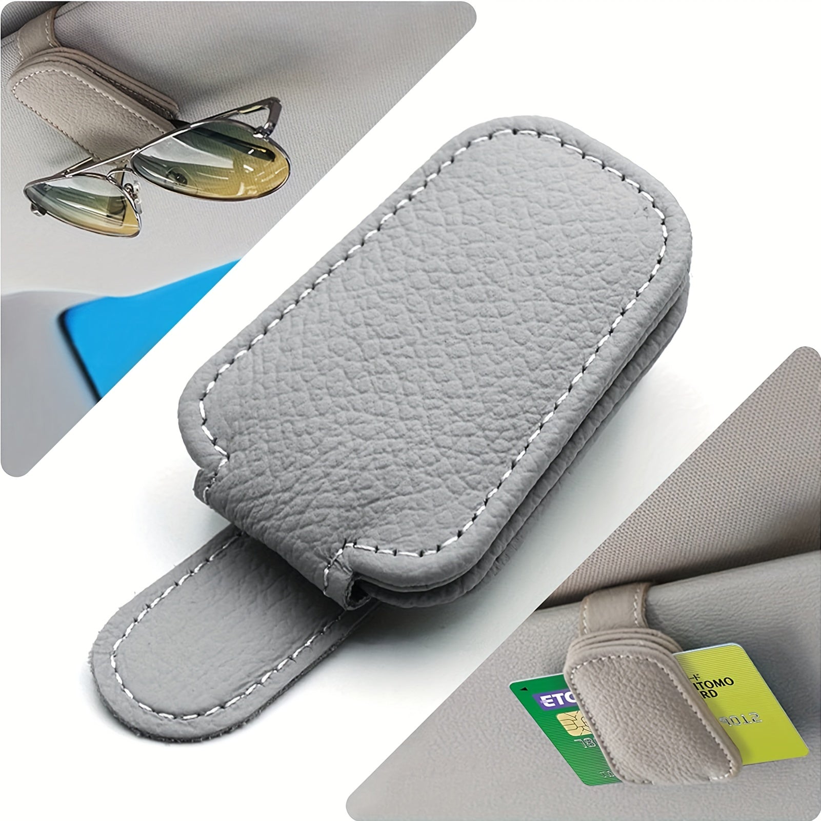 Car Sun Visor Sunglasses Holder Magnetic PU Leather Glasses Clip
