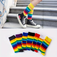 7 Pairs Rainbow Striped Socks Mid Tube Women's Stockings