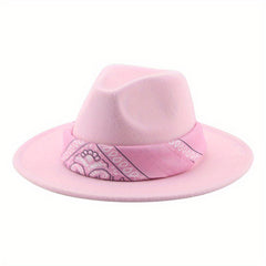 Wool Felt Hat Large Brim Ribbon Jazz Hat