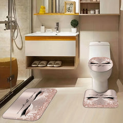 3 4pcs Rose Eyelash Shower Curtain Bathroom Mat Set