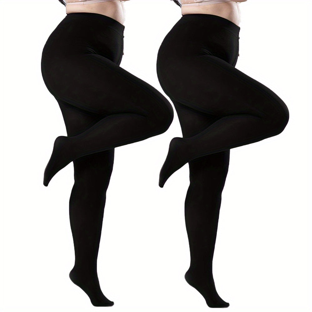 2 Pairs Plus Size High Waist Tights Soft Semi Sheer Opaque Pantyhose