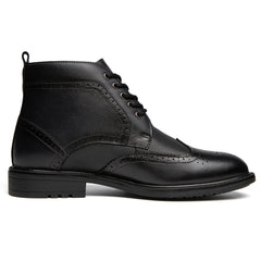 Men's Oxford Cap Toe Ankle Boots Lace-Up Side Zip Casual Leather Shoes