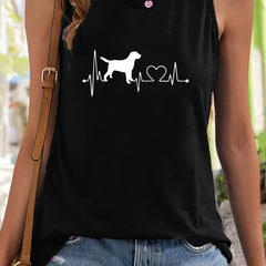 Heart & Dog Print Sleeveless Sports Vest Women's Activewear