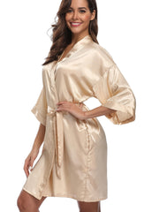 Satin Night Robe 3/4 Sleeve V Neck Robe Women's Sleepwear