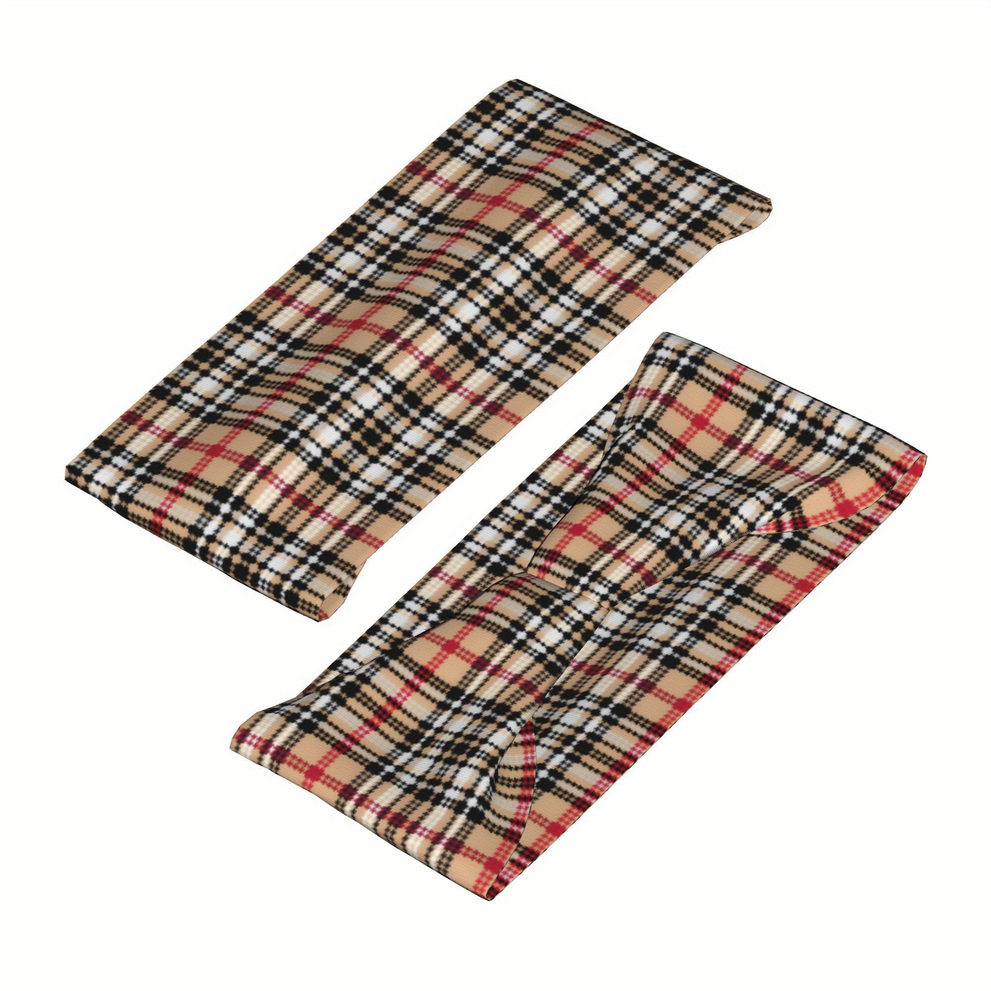 Vintage Plaid Headband for Sport & Casual Outfits Checkered Pattern Elastic
