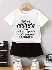 2pcs Girls Attitude Letter T Shirt & Shorts Set Kids Summer Clothes