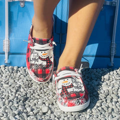 Women's Christmas Snowman & Red Checkered Print Skateboard Shoes