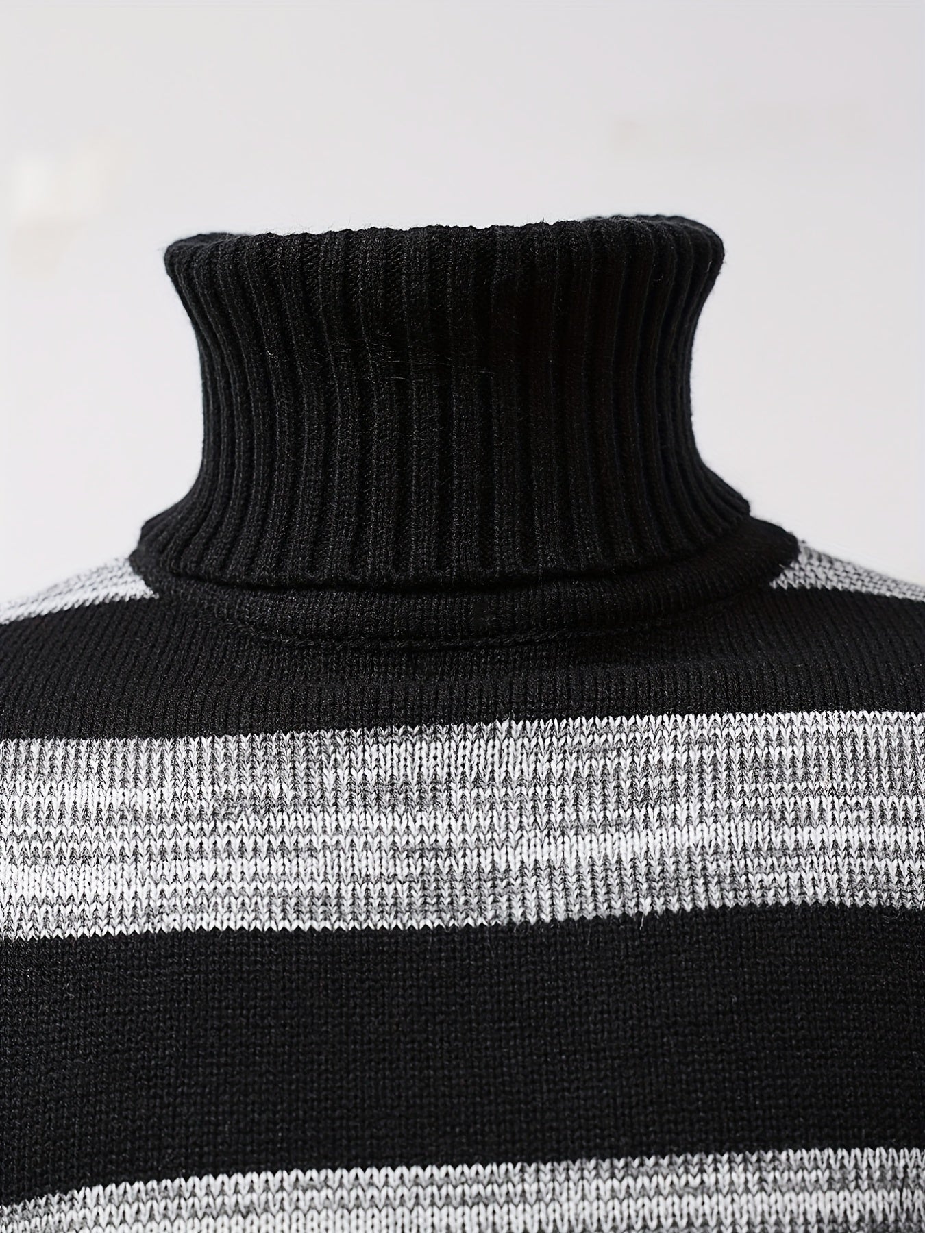 Men's Turtle Neck Knit Sweater Warm Striped Pullover for Fall Winter