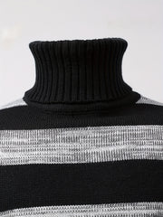 Men's Turtle Neck Knit Sweater Warm Striped Pullover for Fall Winter