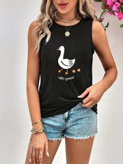 Goose Print Sleeveless Top Crew Neck Summer Top