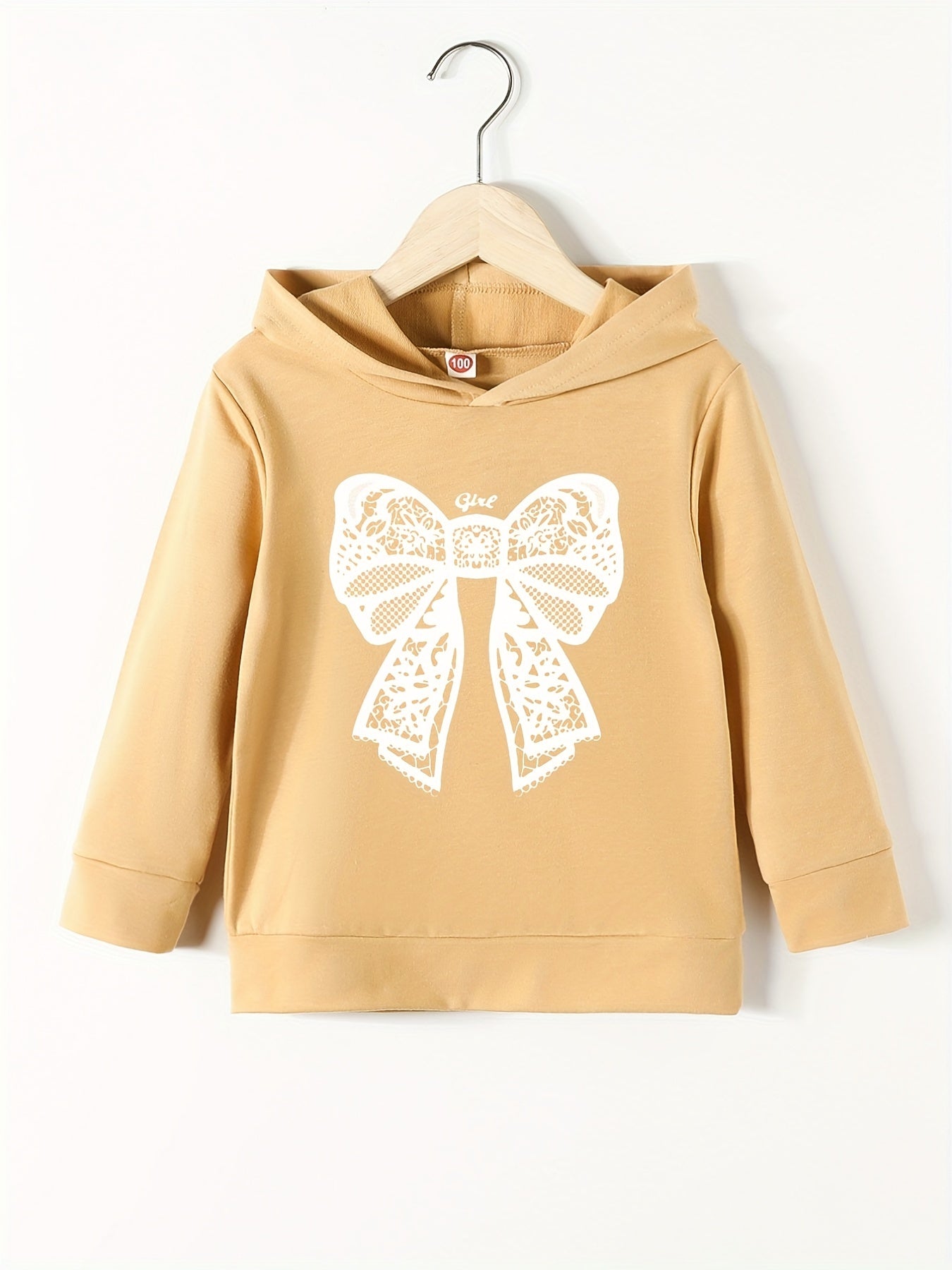 Girls Bow Print Hooded Sweatshirt Top Long Sleeve Pullovers Spring Autumn