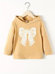 Girls Bow Print Hooded Sweatshirt Top Long Sleeve Pullovers Spring Autumn