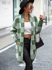 Gingham Print Open Front Cardigan