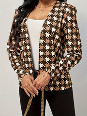 Houndstooth Print Long Sleeve Open Front Blazer