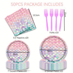 50pcs Mermaid Party Decorations Plates And Napkins Set