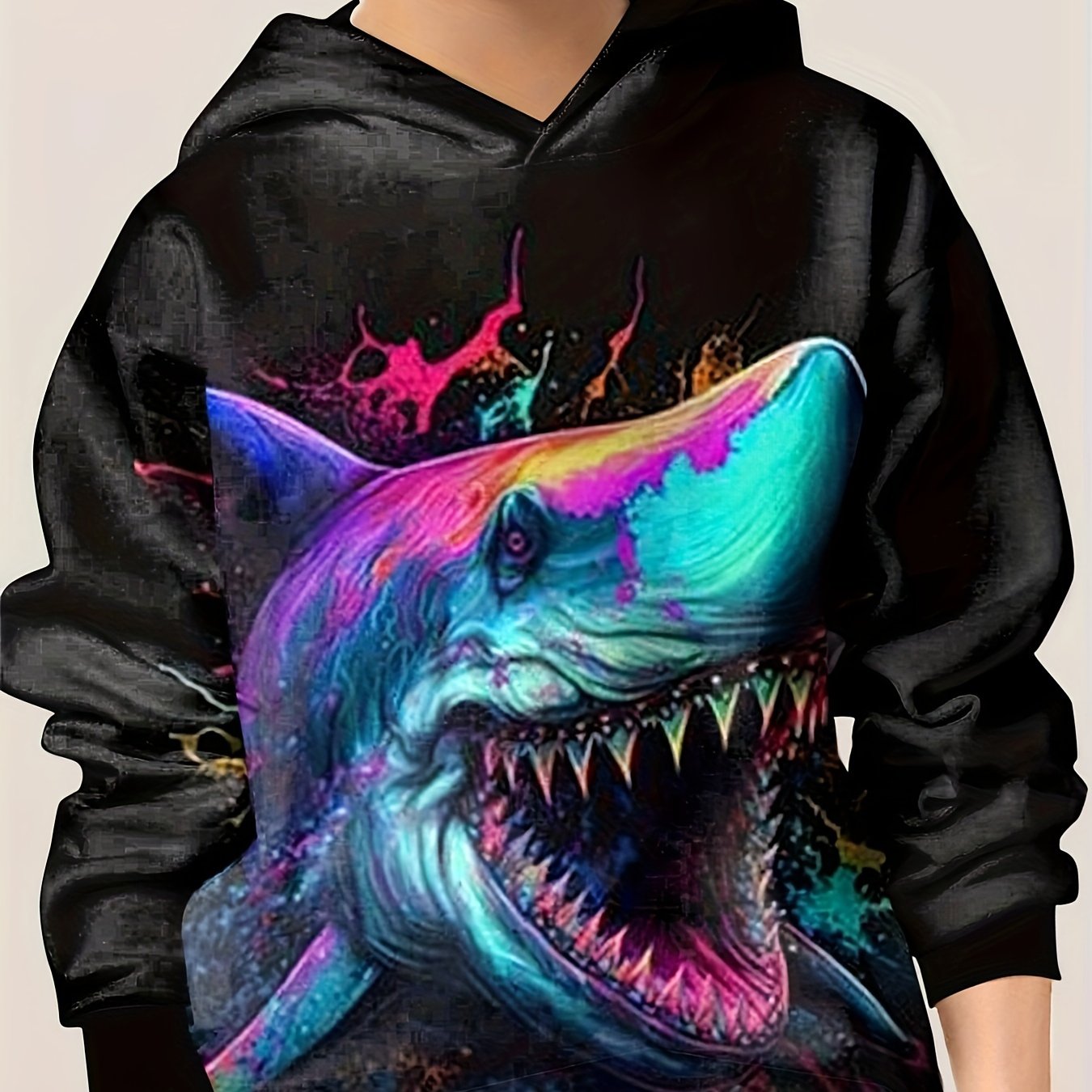 Dino Shark Graphic Hoodie for Boys - Casual Stretch Pullover