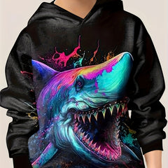 Dino Shark Graphic Hoodie for Boys - Casual Stretch Pullover