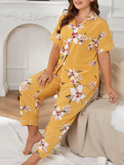 Floral Print Pajama Set Short Sleeve Lounge Two Piece