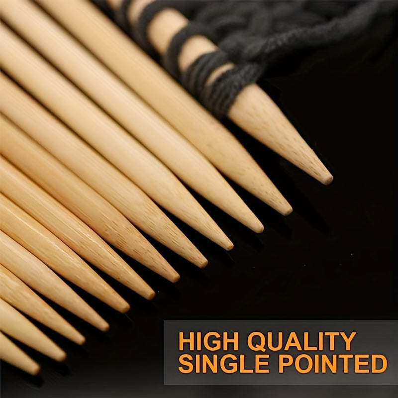 36pcs Bamboo Knitting Needles Set Single Pointed 9.8 Inches Length 18 Sizes