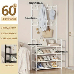 Coat Rack Shoe Storage Shelf Hanging Clothes Stand Hats Coats Balcony Drying Rac