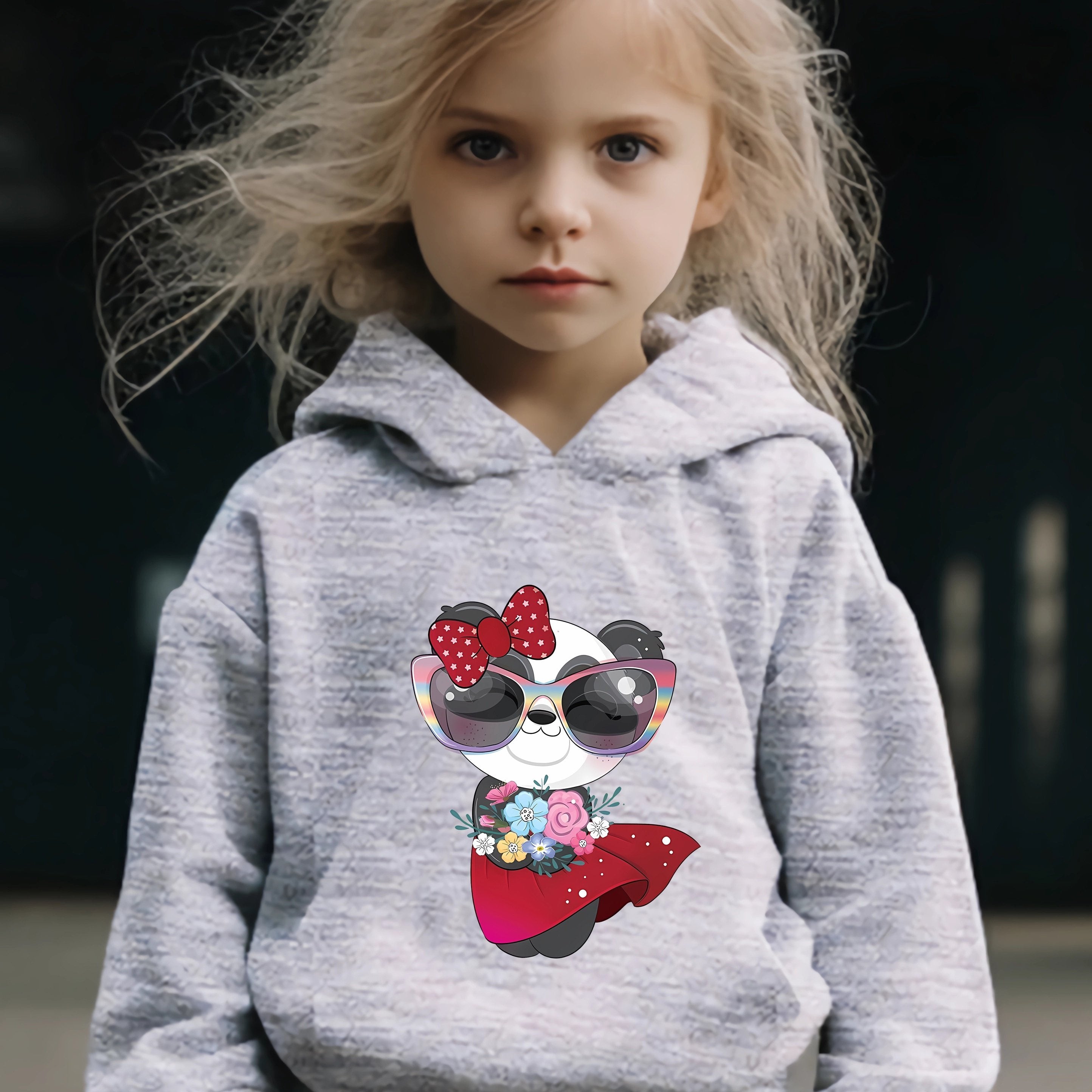 Happy Bowknot Panda Print Hoodie & Pants Set for Girls