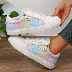 Colorful Faux Leather Skate Shoes Flat Zipper