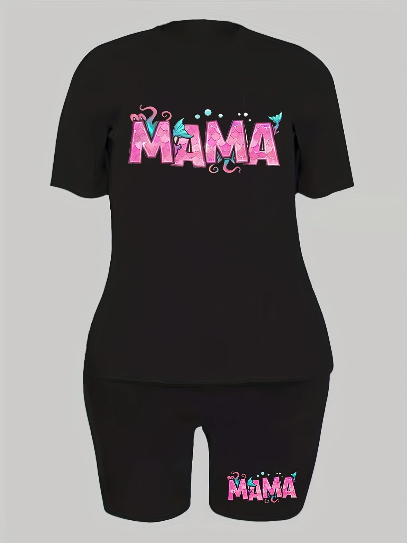 Casual Letter Print Tee & Biker Shorts Set