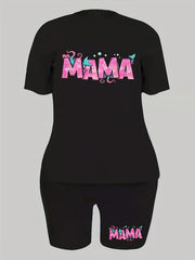 Casual Letter Print Tee & Biker Shorts Set