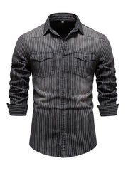 Men's Striped Stretch Denim Shirt Casual Slim Fit Jeans