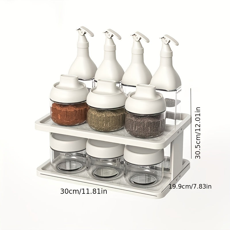 11pcs Spice Storage Jar Set with Rack and Labels Double Shelf for Sealed Seasoni