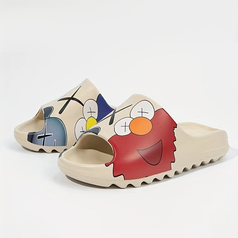 Women's Cartoon Print Slides Lightweight Open Toe Slip On Shoes