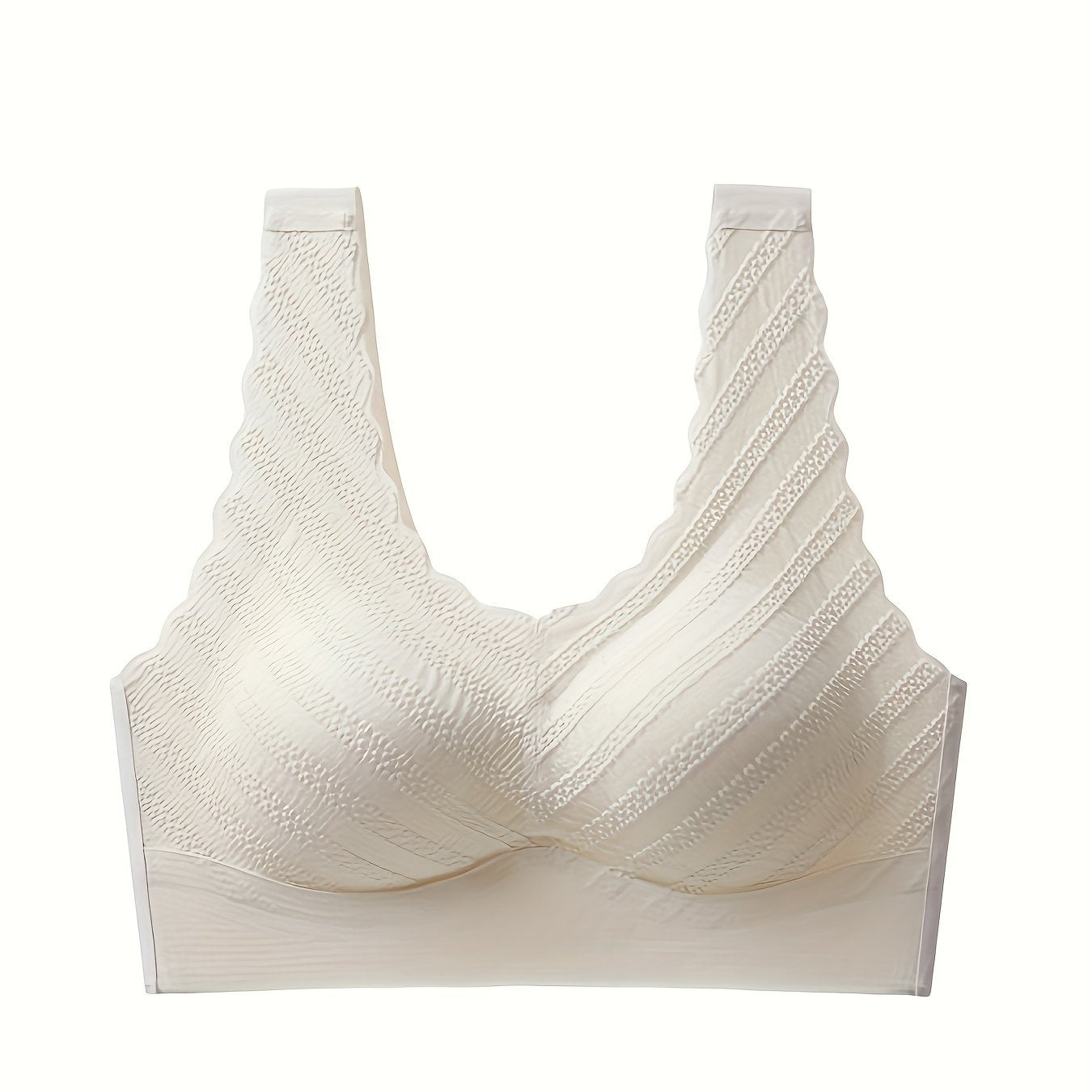 Wireless Seamless Solid Bra Scallop Trim Lingerie