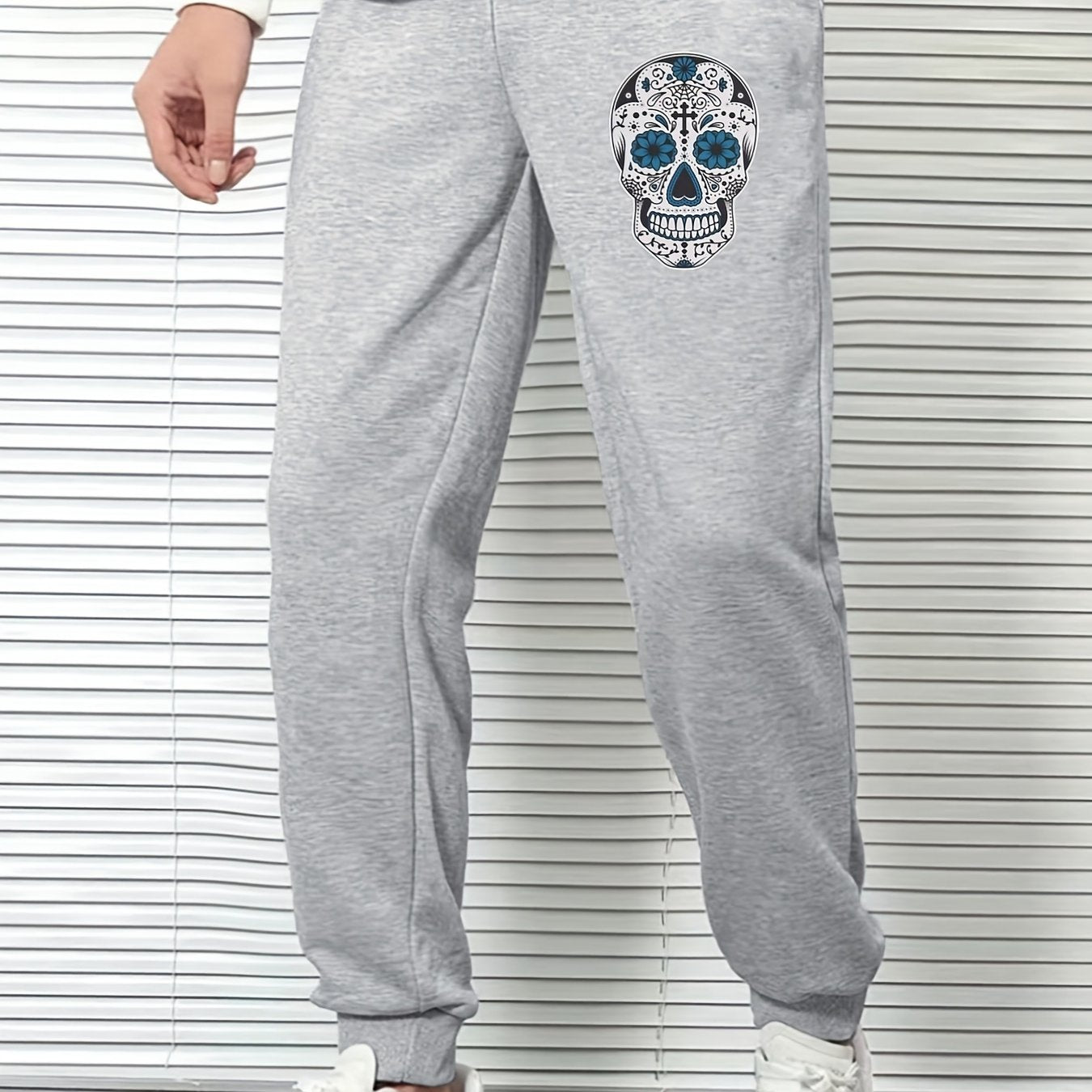 Skull Head Print Men's Sports Pants Drawstring Jogging Trousers