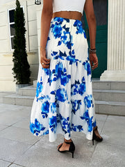 Floral Print Elastic Waist Long Skirt for Women