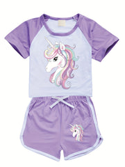 Unicorn Pattern Kid's PJ Set Comfy Loungewear for Summer