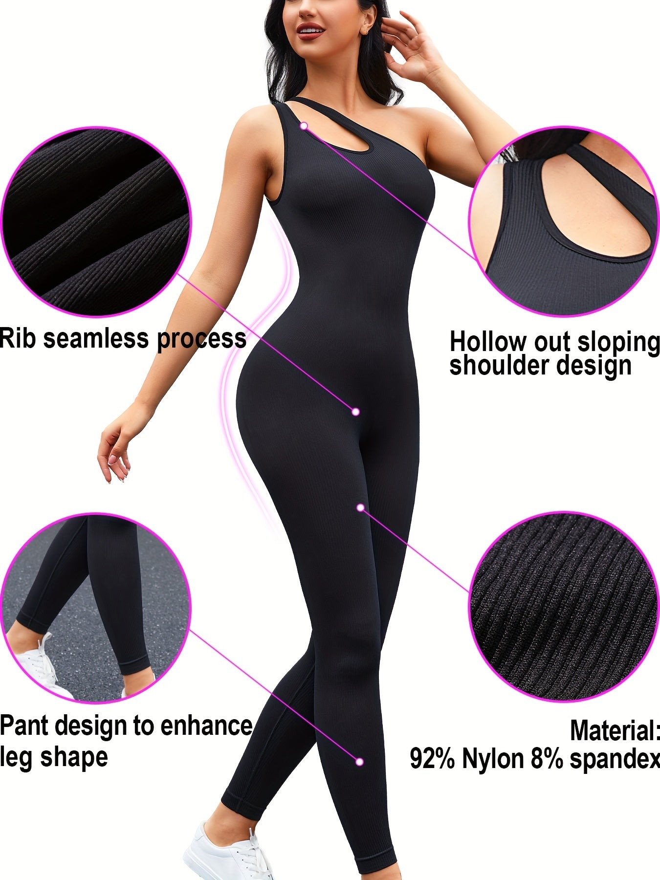 Ribbed One Shoulder Jumpsuit Yoga Sports Bodysuit