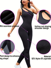 Ribbed One Shoulder Jumpsuit Yoga Sports Bodysuit