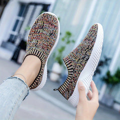 Women's Multicolor Woven Slip-On Sneakers Flatform Casual Running Shoes