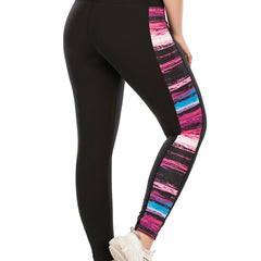 Colorblock Print Yoga Leggings With Pocket