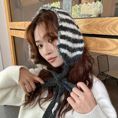 Striped Scarf for Women Autumn Winter Fashionable Ear Warmer & Hat Accessory