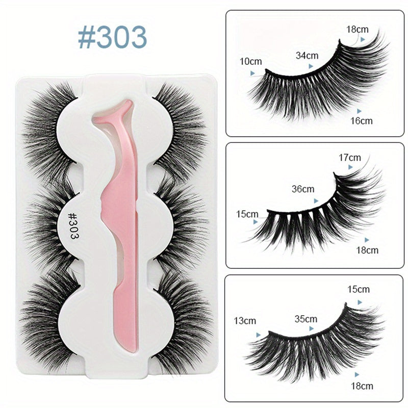 3 Pairs Natural 5D False Eyelashes for Charming Effect
