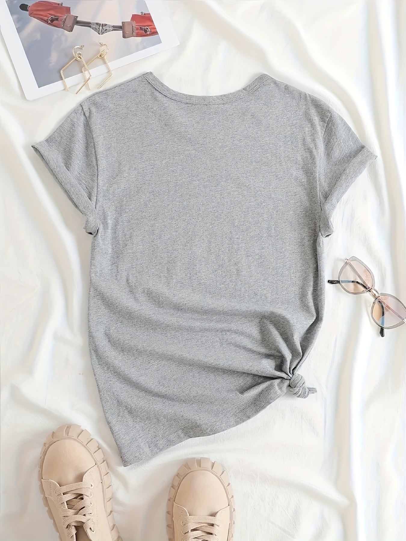 Floral Leopard Print Casual T Shirt Round Neck Short Sleeves Soft Sporty