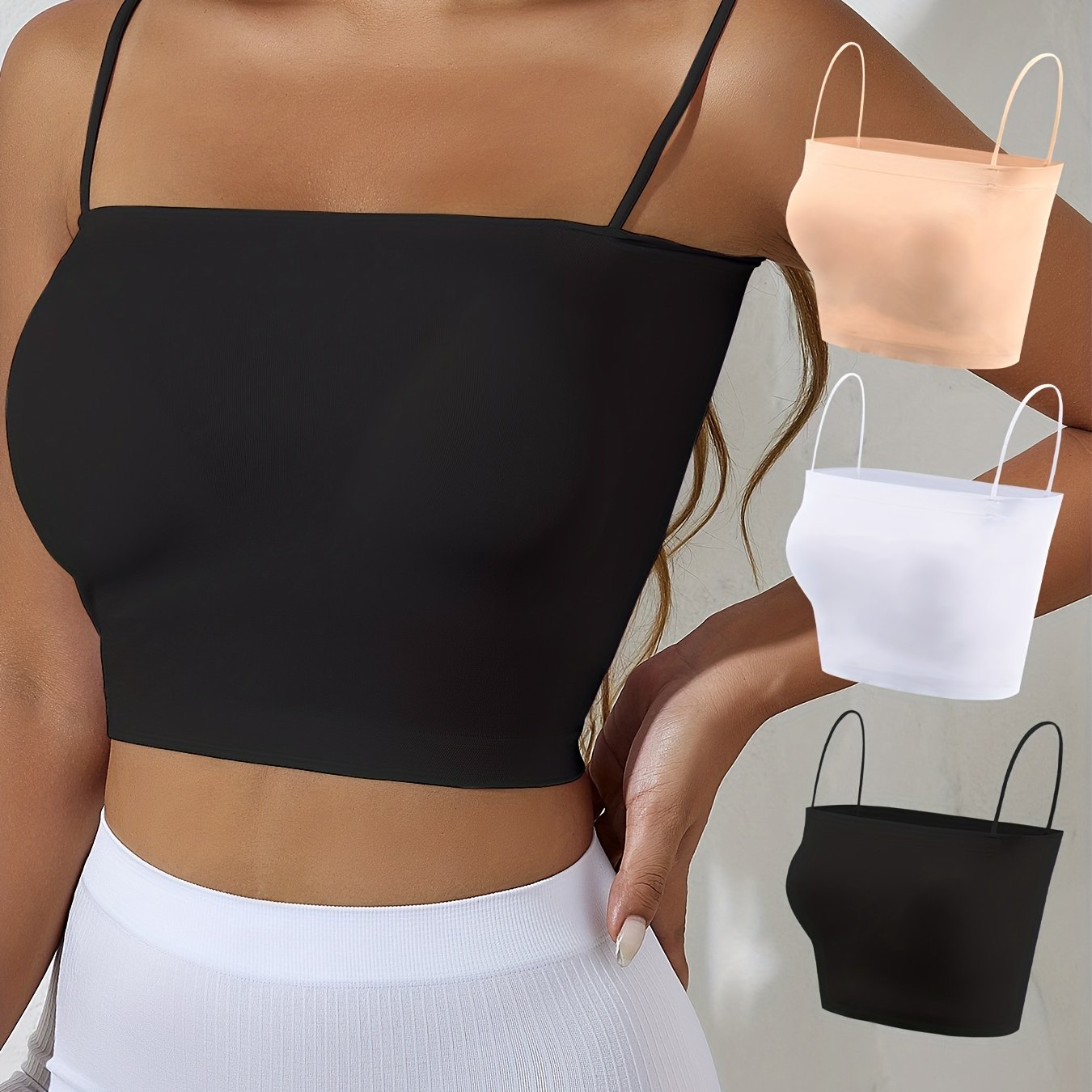 3pcs Solid Cami Tops Spaghetti Strap Women's Lingerie