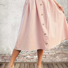 High Waist Button-Up Midi Skirt Solid Casual
