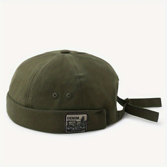 Denim Patch Docker Cap Vintage Hip Hop Rolled Brim Hats Beanie